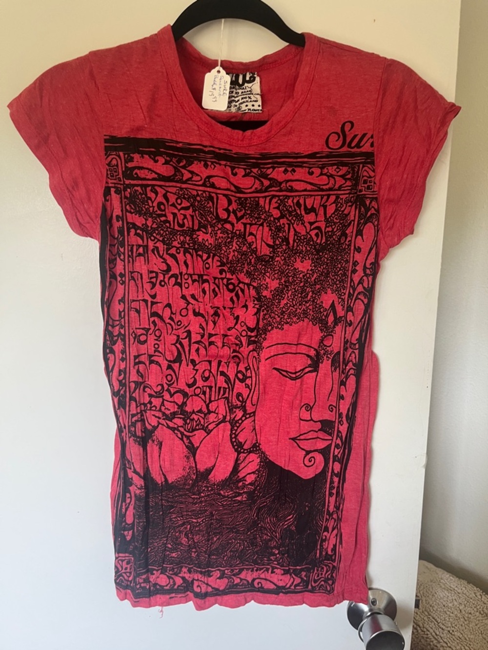Sure Design Red Graphic Short-Sleeve tee with Buddha Print 100% cotton